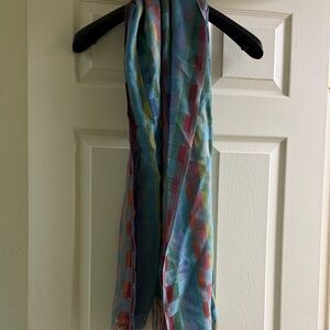 Light Blue Multi-Color Check Scarf - Unbranded